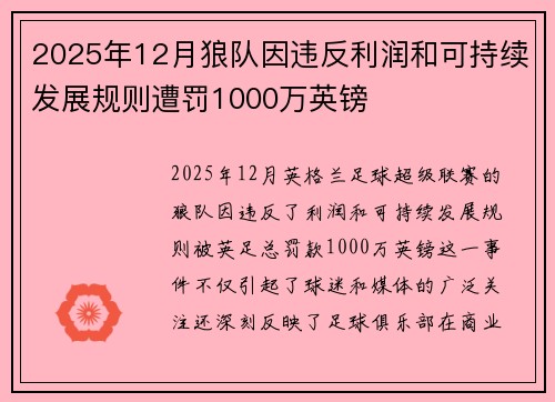 2025年12月狼队因违反利润和可持续发展规则遭罚1000万英镑